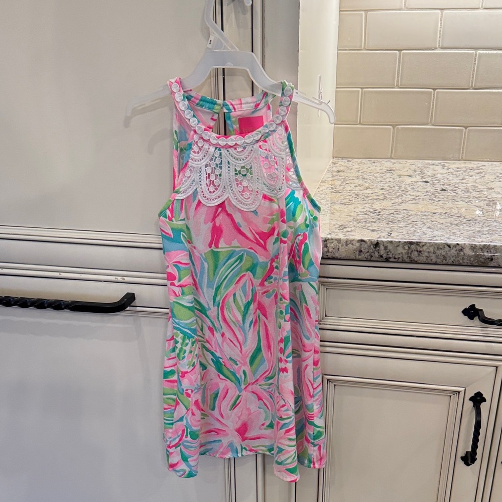 Girls Lilly Pulitzer Colorful Sleeveless Dress with Lace Detail